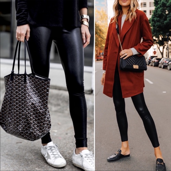 Commando Perfect Control Faux Leather High Rise Raw Hem Stretch Leggings Black L - Picture 2 of 11